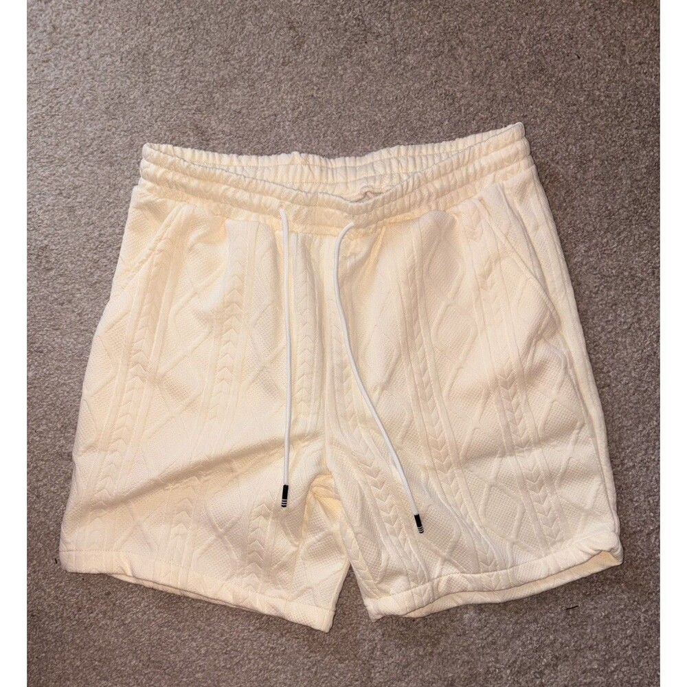 Manfinity Men's Cream Textured Drawstring Shorts Size Large Casual Lounge Shorts